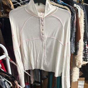 POL Lounge Shirt White and Pink Size S NWOT